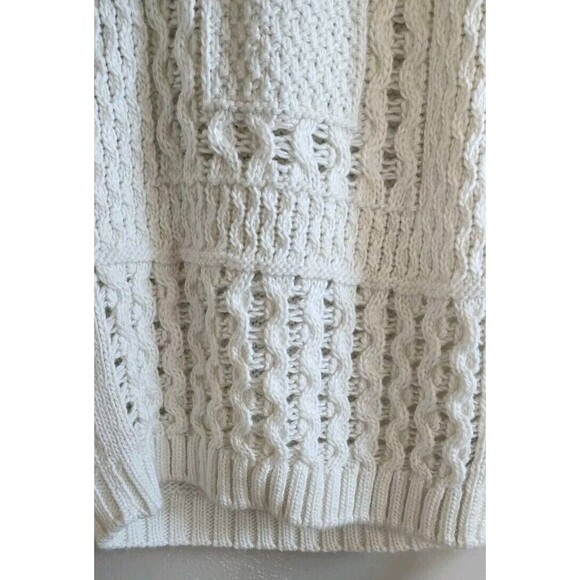 Zara Chunky Knit Sweater Men's Large Cream Wool Blend Fisherman High Neck - Picture 5 of 7